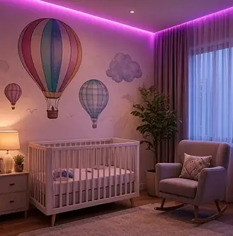 Example concept image: nursery balloon mural, rendered in the site style