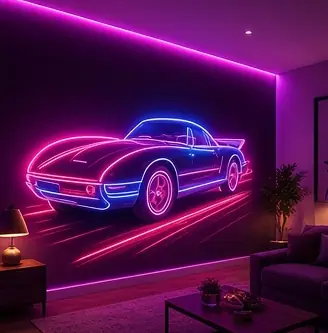Example concept image: game room racing mural, rendered in the site style