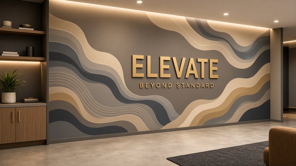 Large vinyl wall graphic and lettering applied across an interior office wall