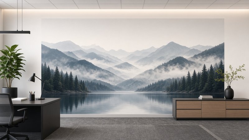 Vinyl wall graphic and lettering on an office interior wall